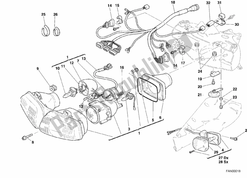All parts for the Headlight of the Ducati Superbike 748 S 2000